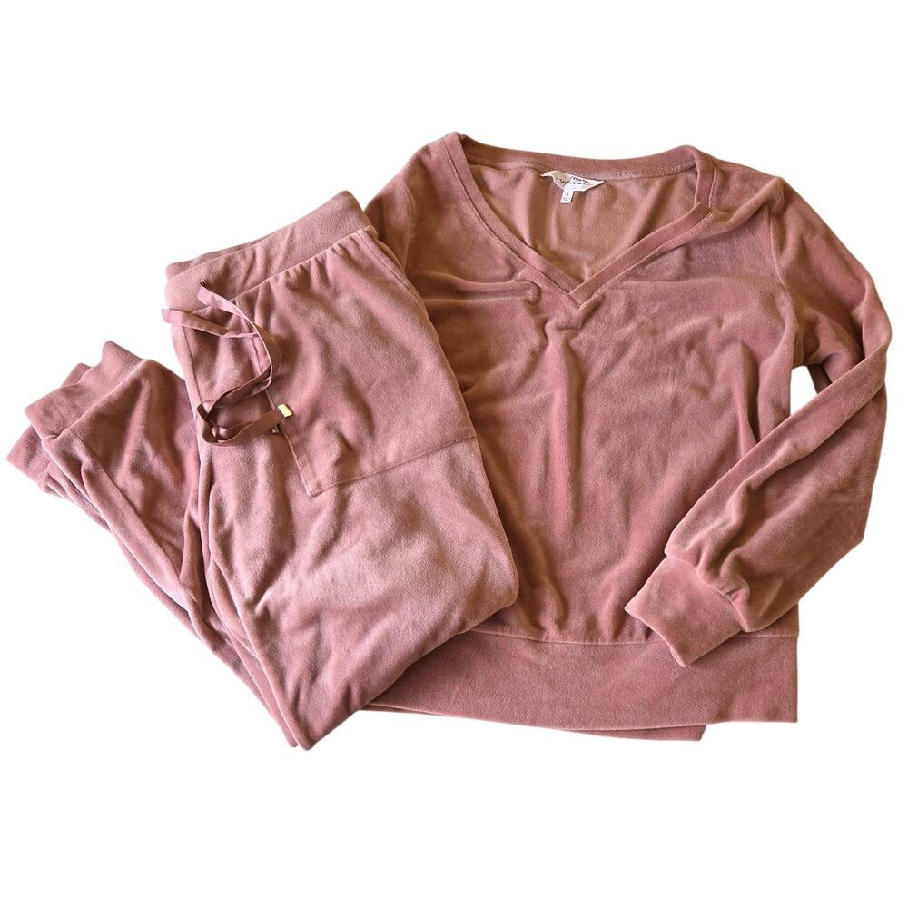 Soma WKND Dusty Rose Velour V-Neck Jogger Lounge 2-piece Set S